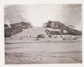 View of the White Terraces at Lake Rotomahana, page, photomechanical print, photographer: Daniel