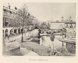 View of a recreated Congolese village during the world exhibition in Antwerp, Village Congolais,