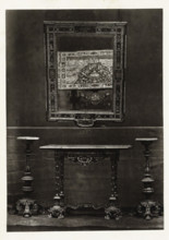 Table, two candle holders and a mirror, page, photomechanical print, name: 'De Goupil & Cie Imp.