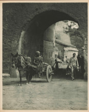 Unknown persons with horse and cart at a gate, page, photomechanical print, photographer: Donald