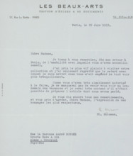 Letter to Françoise WM Bonger, letter, watermark, writer (clerical worker): Les Beaux-Arts, Paris,