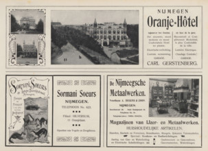 Advertisements, album page, reproduction, photomechanical print, Advertisements for, among others,