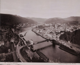 Panorama of the city of Decín (German: Tetschen-Bodenbach) on the Elbe, Czech Republic, photograph,