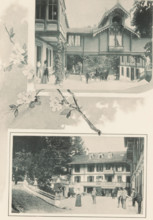 Two views of outbuildings with guest accommodation at the baths of Heustrich-les-bains near Spiez,