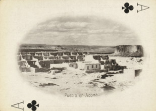 Pueblo of Acoma, Ace of clubs with a face on Acoma Pueblo, New Mexico, photograph, playing card,
