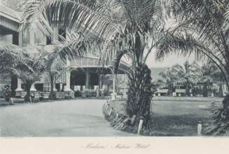 Medan. Medan Hotel, Garden and veranda of the Medan Hotel, photomechanical print, Part of Album