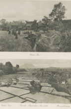 View of the Batak village Rakoet Bessi (above) and landscape with rice fields and volcano (below)