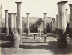 Remains of buildings with a statue in Pompeii, photograph, Part of Travel album with photos of