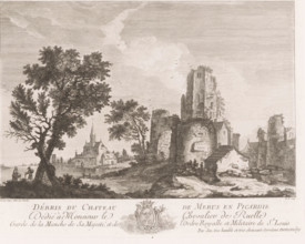 Débris du Chateau de Merus en Picardie, View of the ruins of Chateau de Meru, print, printmaker: