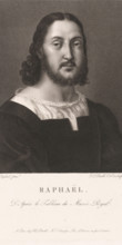 Portrait of Raphael, print, printmaker: Jean Louis Potrelle, after painting by Rafaël, publisher: