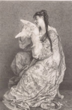 Young woman with a dove, print, annotation: 'Épreuve d'artiste', printmaker: Auguste Danse (signed