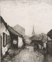 View of a yard in old Schaerbeek, print, inscription: 'Un Coin du vieux Schaerbeeke en 1871',