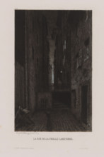 La Rue de la Vieille Lanterne, Two men come to blows in a dark street while a third man watches