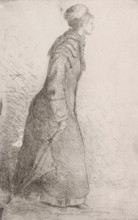 Woman walking with umbrella, print, printmaker: Philip Zilcken, in or before c. 1879, paper, chine