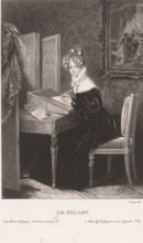 Le billet, Young woman writing a letter at a desk, print, printmaker: Hippolyte Louis Garnier,