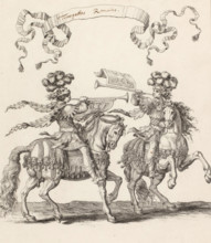 Trumpeters on horseback in Roman costume, Trompettes romains, print, book illustration,