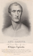 Portrait of artist Antonio Canova, print, printmaker: Ferdinando Rondoni, Rome, after sculpture by