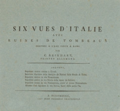Six views of Italy with tomb walls, Title print for a series of landscapes, Painterly-radiated