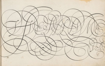 Writing example: Vive la plume, Mirror of Writing Konste, print, album page, ornament print, In