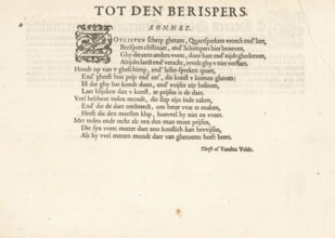 To the Critic. Sonnet, Sonnet by Jan van de Velde, Mirror of the Art of Writing, album page, text