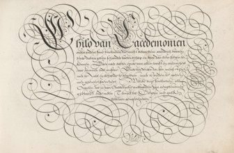 Writing example: Chilo van Lacedemonien, Spieghel der schrijfkonste, print, album page, ornamental