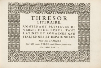 Subtitle in a frame of fleurons, Spieghel der schrijfkonste, Thresor literaire, contenant plusieurs