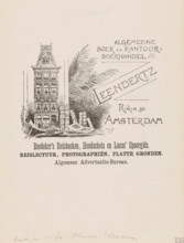 Advertisement of Algemeene Boek- en Kantoorboekhandel Joh's Leendertz in Amsterdam, advertisement,
