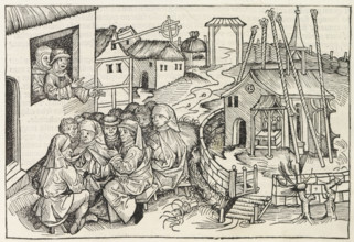 Hans Bohm of Niklashausen preaching, Liber Chronicarum, print, album page, book illustration, In a