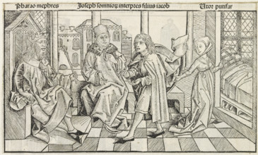 Joseph explains the Pharaoh's dreams, Liber Chronicarum, print, album page, book illustration,