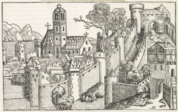 View of Themiscyra, Liber Chronicarum, print, album page, book illustration, A view of a city. Here