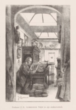 Professor JA Alberdingk Thijm in his study, Josephus Albertus Alberdingk Thijm in his study, print,