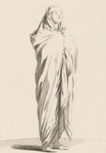 Standing figure with draped cloak, Collection of various dramatized poses, Recueil de Differentes