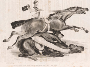 Jeune groom qui n'a pas la force de retenir son cheval, Young man loses control of his horse, Small