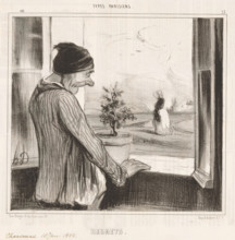 Regrets, Old man sees woman through open window, Parisian types, Types Parisiens, cartoon, Series
