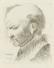 Head of an old man bald on top and in profile, print, printmaker: Honoré Coussin, France, after