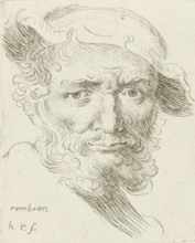 Bust of an old man with beard and hat, print, printmaker: Honoré Coussin, France, after design by
