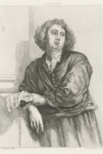 Portrait of Henricus Liberti, print, leaning against the wall, with sheet music in his hand.,