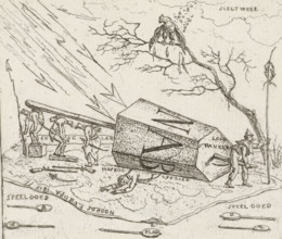 Napoleon crushed under a hexagonal block, Caricatures of the defeats of the French in 1813,