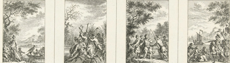 Four episodes from national history, Illustrations of national history, print, Uncut sheet with