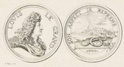 Medal with the portrait of Louis XIV (large variant), print, King of France. On the reverse side an