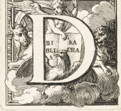 Letter D and the four evangelists, print, book illustration, The letter and the initial D with the