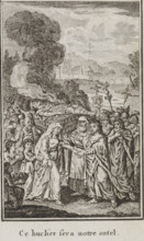 Burial of Tatius, print, book illustration, Titus Tatius, king of the Sabines, is cremated on a
