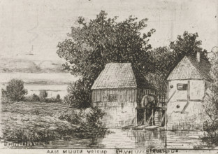 Landscape with watermill, print, printmaker: Jan Heppener, The Hague, dedicated to: Frederik