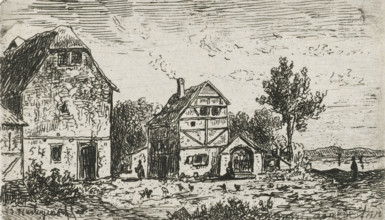 Buildings on the Aar, print, printmaker: Joseph Hartogensis, unknown, c. 1837 - 1865, paper, chine