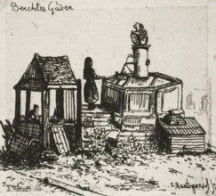 Water pump in Berchtesgaden, print, printmaker: Joseph Hartogensis, The Hague, 1856, paper, chine