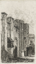 Wall in Culemborg, print, A man and a woman standing by a wall, possibly a city wall, with