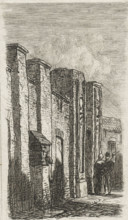 Wall in Culemborg, print, A man and a woman stand by a wall, possibly a city wall, with