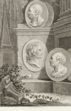 Medallions with portraits of Phocion, Tiberius and Gaius Sempronius Gracchus, print, Medallions