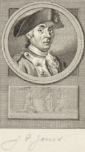Portrait of John Paul Jones, print, Portrait of the American privateer John Paul Jones. Below the