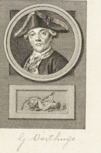 Portrait of Gerardus Oorthuys, print, Portrait of Captain Gerardus Oorthuys. Below the portrait an